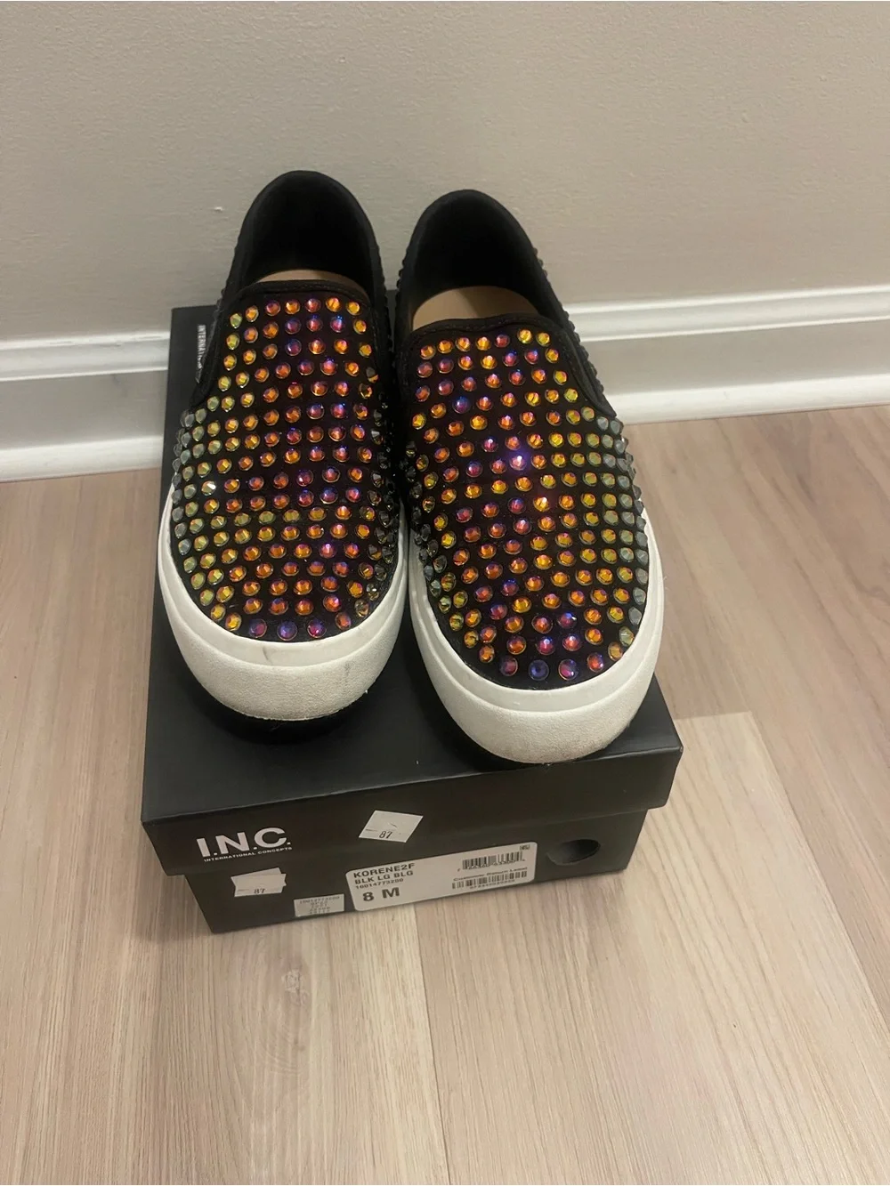 INC International Concepts Kids Black Slip-On Sneakers with Iridescent Studs - Picture 1 of 3